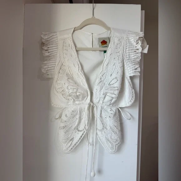 Farm Rio: Off-White Butterfly Richelieu Blouse - Picture 8 of 12